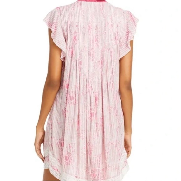 Poupette St Barth Sasha Pink Floral Fringe Crochet Pintuck Babydoll Dress  XS - Picture 3 of 16